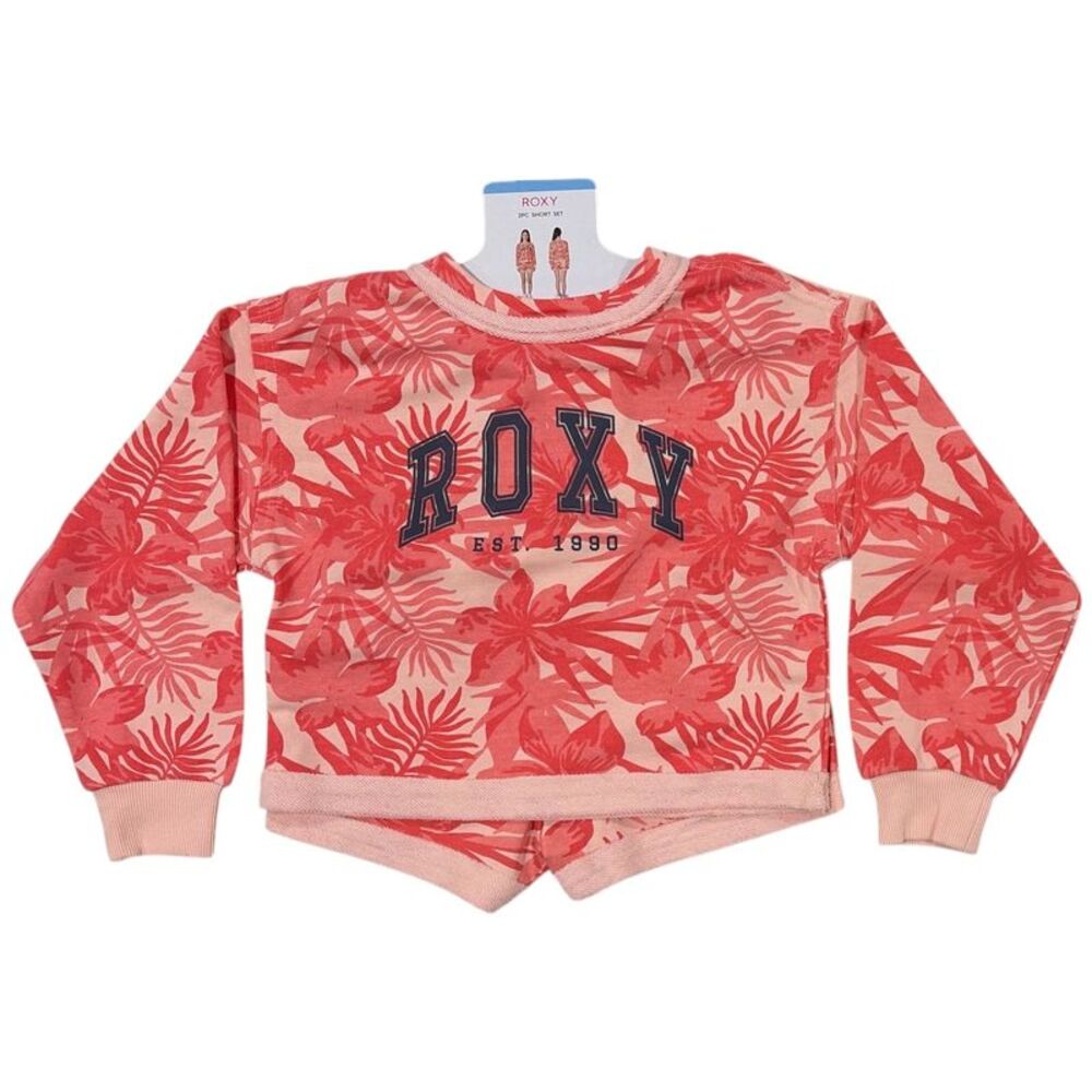 Roxy Girls 2-Piece Comfortable Fit Short and Long Sleeve Tee Set - Coral